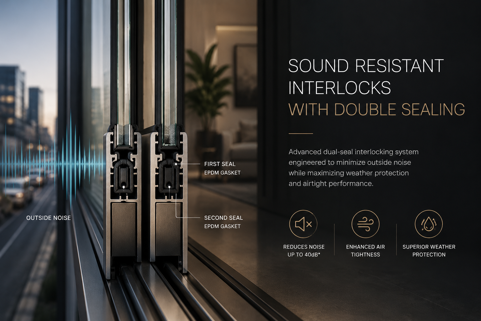 SOUND RESISTANT INTERLOCKS WITH DOUBLE SEALING